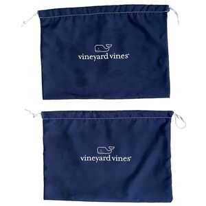 VINEYARD VINES Drawstring Bags Dust or Gift Cotton Cloth Blue White Set 2 NWOT